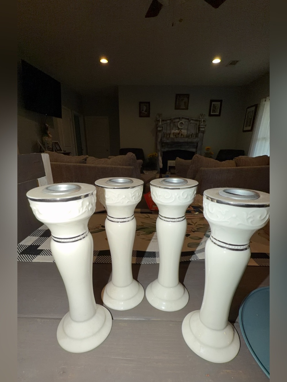 Elegant Cream Ceramic Pillar Candle Holders - Set of 4